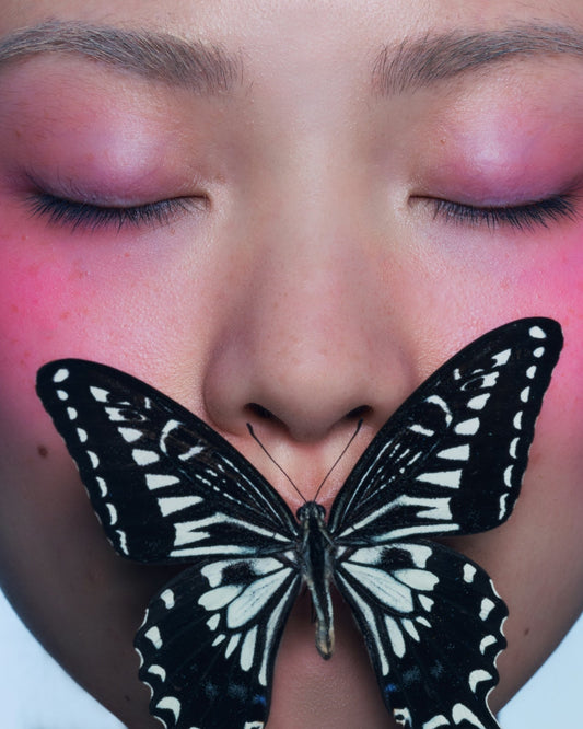 asian model with pink makeup and butterfly