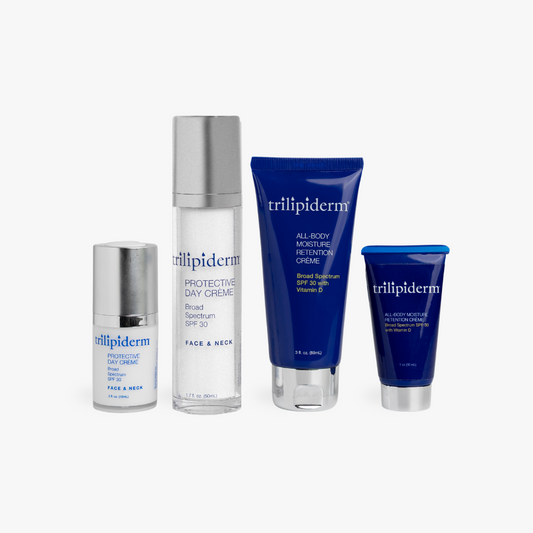 Trilipiderm skincare products on a white background