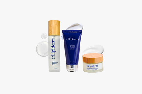 Trillipiderm skincare products on a white background