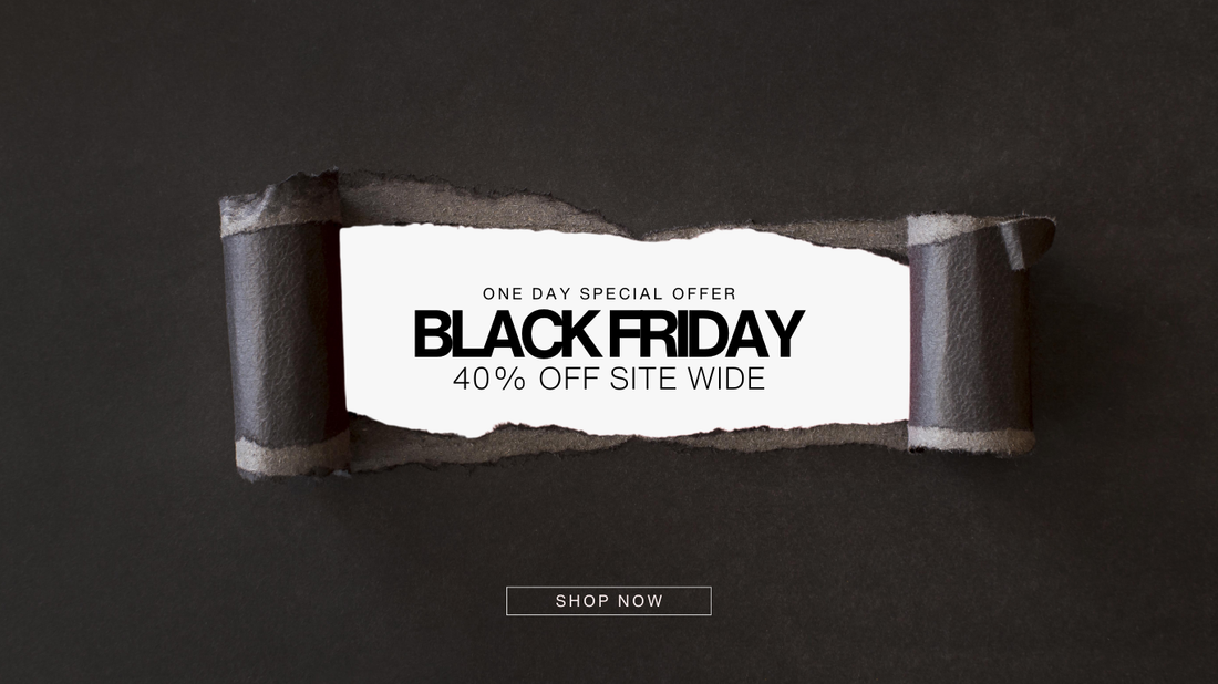 Black Friday banner announcing 40% off Trilipiderm clean, botanical skincare products