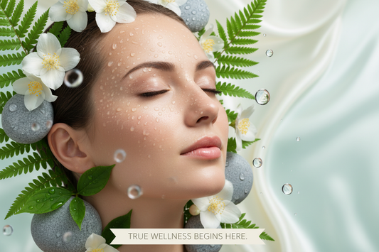 Woman immersed in greenery symbolizing natural skincare, skin health, and wellness-first beauty