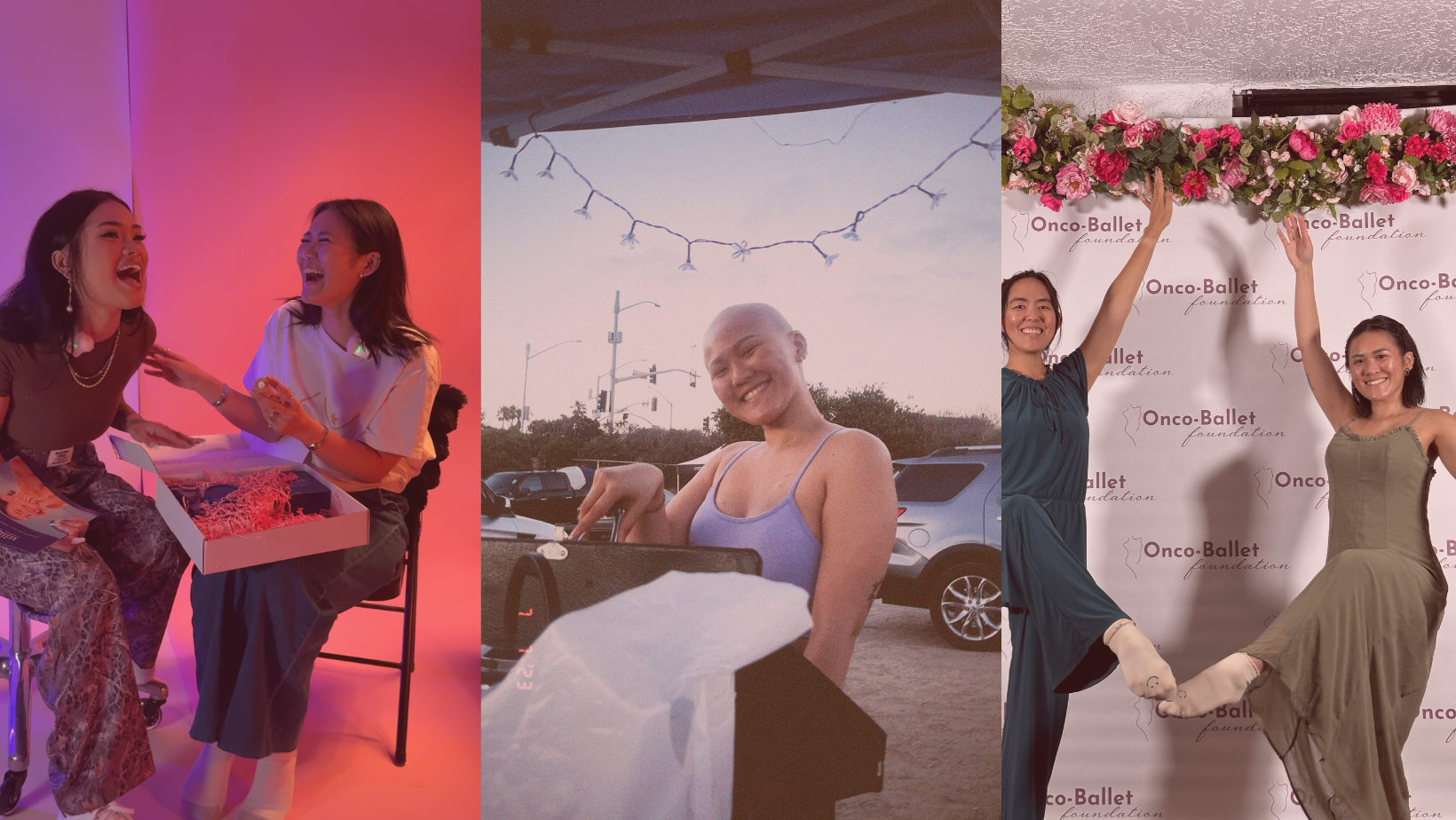 Collage of three images featuring women in various settings with 'Onco Ballet' branding.