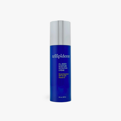 Blue skincare cream bottle with silver cap on a white background