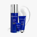 Trilliderm skincare product set on a white background with swatch