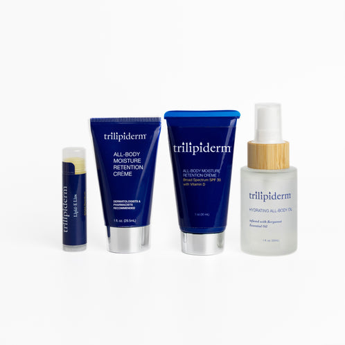Trillipiderm skincare products on a white background