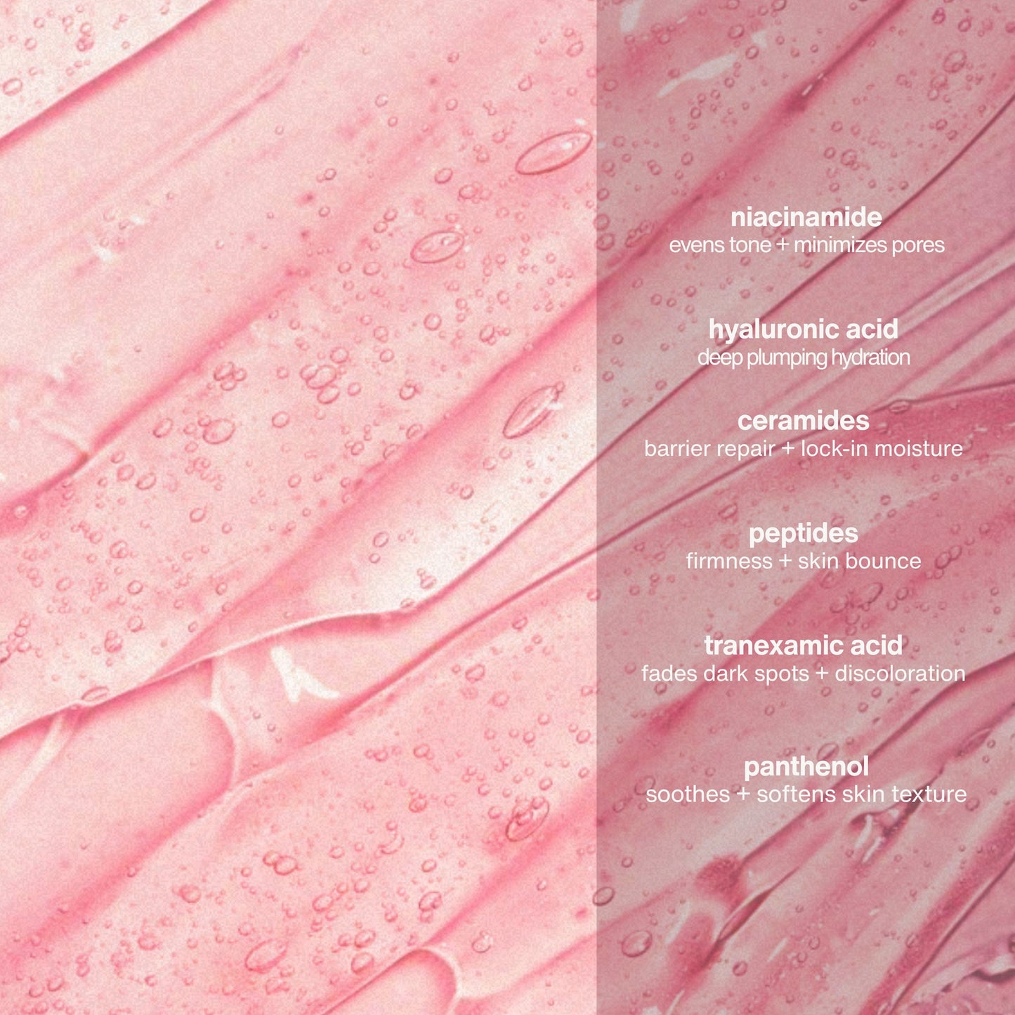 DewySilk Barrier Serum ingredient breakdown showing Niacinamide, Ceramides, Peptides and Hyaluronic Acid — a glass skin serum by Trilipiderm designed to repair and strengthen the skin barrier