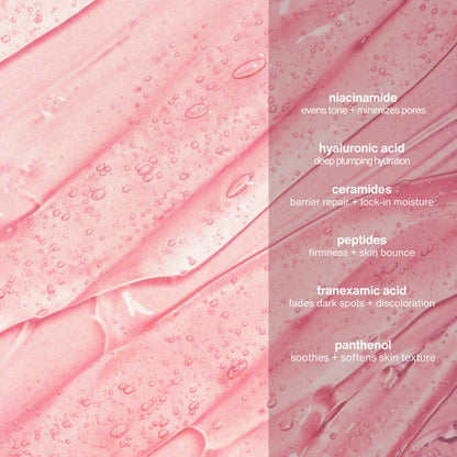 DewySilk Barrier Serum ingredient breakdown showing Niacinamide, Ceramides, Peptides and Hyaluronic Acid — a glass skin serum by Trilipiderm designed to repair and strengthen the skin barrier