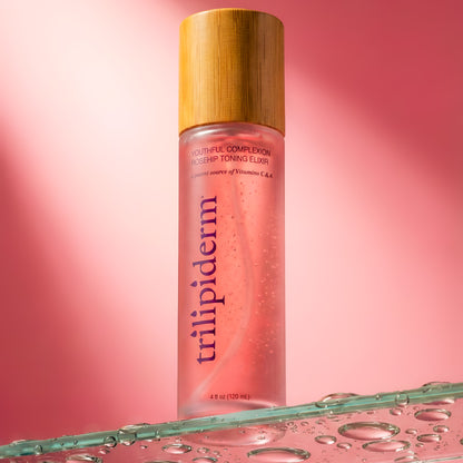Trilipiderm skincare youthful rosehip toner hydrating facial mist. Toner for all skin types featuring vitamins and peptides for glowing skin. Viral face toner for bouncy glowing skin. 