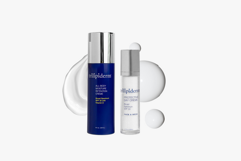 Two skincare bottles with visible branding on a white background
