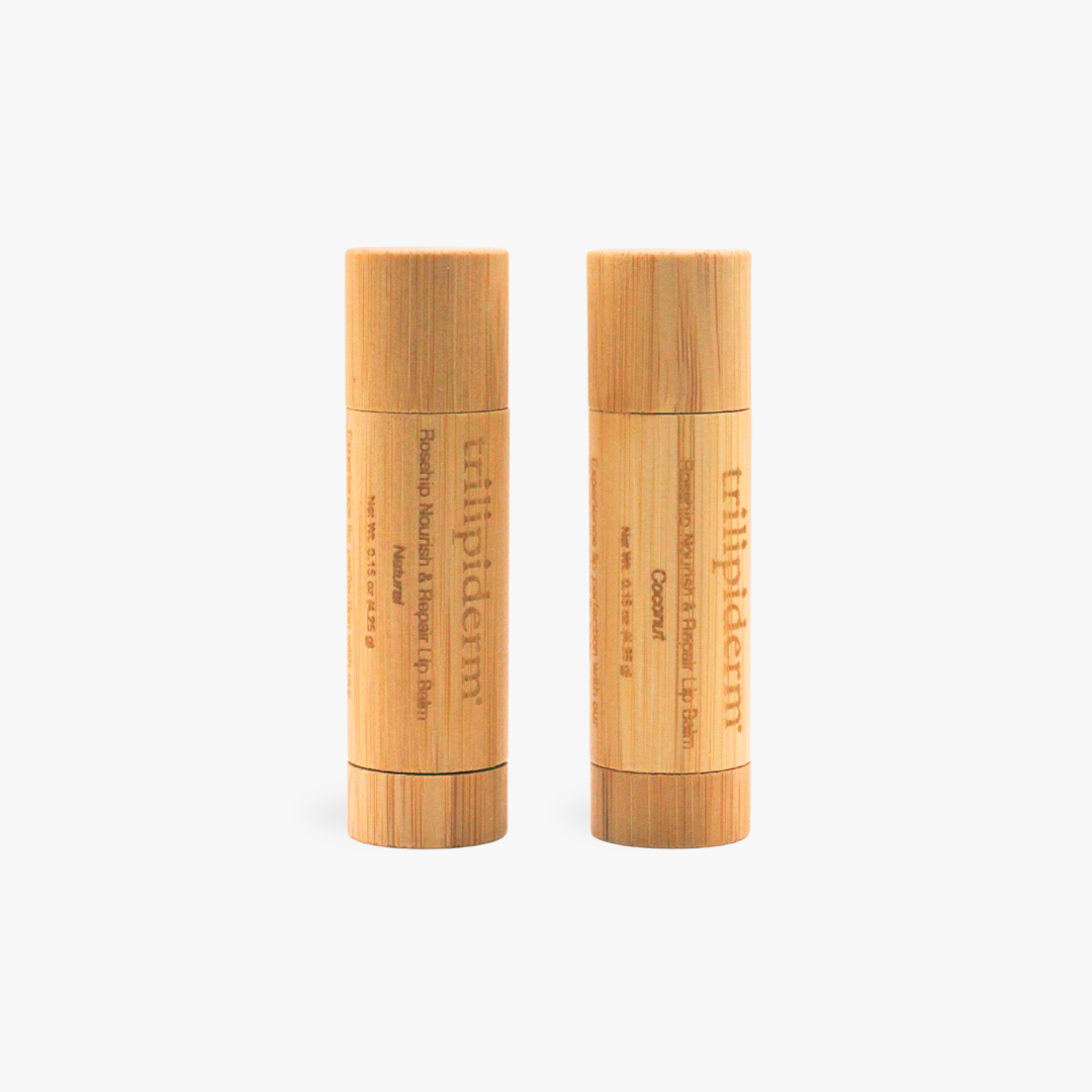 Trilipiderm Bamboo Lip Balm in Rosehip and Coconut sustainable natural lip care in eco-friendly bamboo packaging