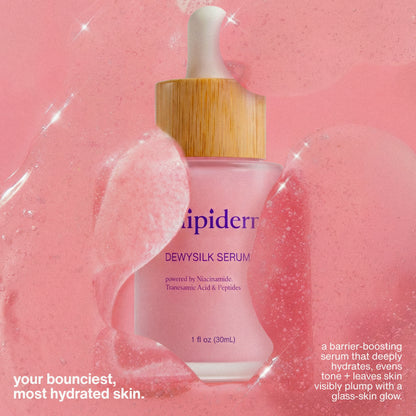 DewySilk Serum by Trilipiderm — a lightweight glass skin serum with Niacinamide and Ceramides that delivers deep hydration, barrier repair, and a luminous dewy glow finish