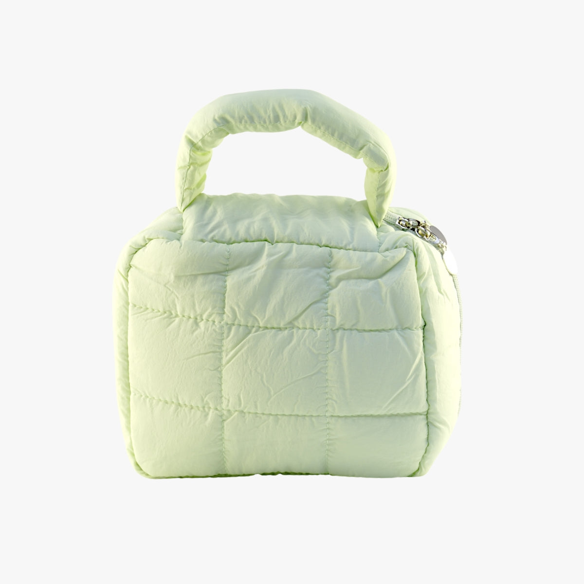 Trilipiderm Green Puffer Travel Bag — soft mint quilted cosmetic bag for skincare essentials, sustainable travel, and elegant self-care organization.