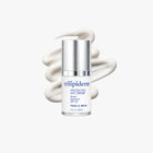 Trilipiderm Protective Day Crème Broad Spectrum SPF 30 mini travel-size sunscreen moisturizer, 0.5 fl. oz. (15 mL), featuring a sleek silver-capped bottle with a glossy white cream texture swatch behind it. This compact facial SPF moisturizer combines lightweight hydration and broad-spectrum sun protection for everyday face and neck care, helping maintain soft, smooth, healthy-looking skin.