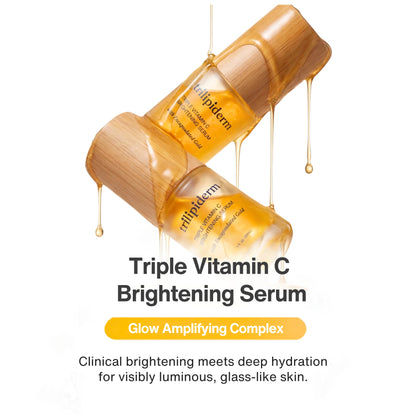 Trilipiderm Skincare Triple Vitamin C Brightening Serum featuring glutathione, peptides, hyaluronic acid, triple vitamin C complex, encapsulated gold, antioxidant skincare, radiance support, brightening care, and even-looking skin benefits. Trilipiderm Skincare vitamin C face serum for glowing skin, featuring Triple Vitamin C Brightening Serum with glutathione, peptides, hyaluronic acid, encapsulated gold, antioxidant care, hydration support, and radiant even-looking skin.